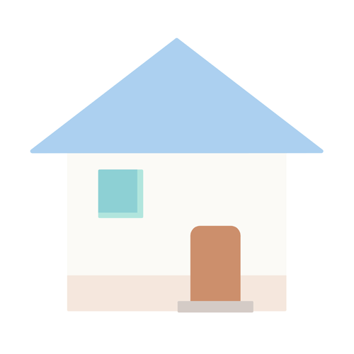 青い三角屋根の家