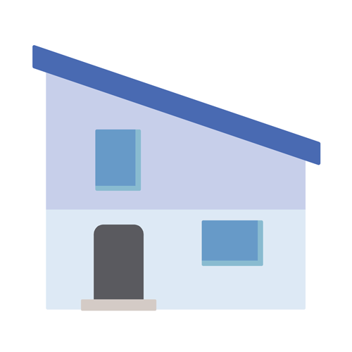青い片流れ屋根の家